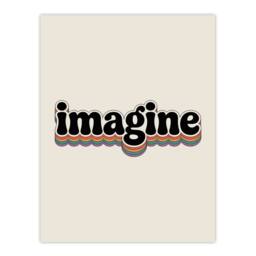 "Artery8 Imagine Colourful Retro Rainbow Font Typography Wall Art Print in Beige - Size: W12"" x H16""" - thumbnail 1