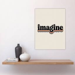 "Artery8 Imagine Colourful Retro Rainbow Font Typography Wall Art Print in Beige - Size: W12"" x H16""" - thumbnail 4