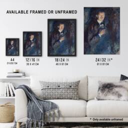 "Artery8 Self Portrait with Cigarette Munch Vintage Wall Art Print Poster in Blue - Size: W24"" x H32""" - thumbnail 3