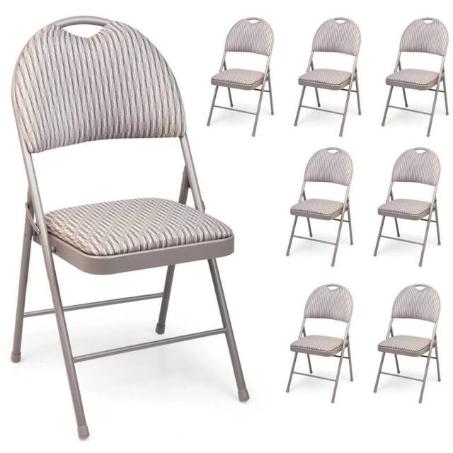 EONLION 8PCS Metal Folding Chair High Back Fabric Foldable Padded Seat in Grey - image 1