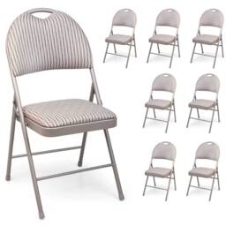 EONLION 8PCS Metal Folding Chair High Back Fabric Foldable Padded Seat in Grey - thumbnail 1