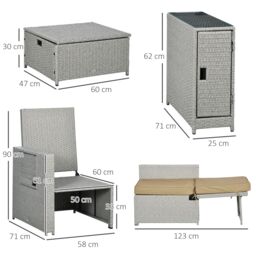 OUTSUNNY Recliner Rattan Sun Lounger w/ Storage Tea Table & Footstools in Beige - thumbnail 3