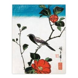 Artery8 Utagawa Hiroshige Framed Wall Art Japan Bird On Camellia Branch in Red - Size: A4 - thumbnail 3