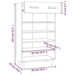 Berkfield Home Shoe Cabinet White 60x35x105 cm Engineered Wood - Size: 60 x 35 x 105 cm - thumbnail 9