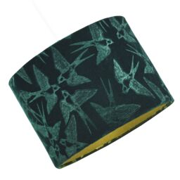 Happy Homewares Bird Decorated Soft Velvet Fabric Lamp Shade with Matching Inner Lining in Dark Green - Size: 10 inches - thumbnail 2