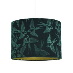 Happy Homewares Bird Decorated Soft Velvet Fabric Lamp Shade with Matching Inner Lining in Dark Green - Size: 10 inches - thumbnail 3