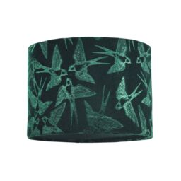 Happy Homewares Bird Decorated Soft Velvet Fabric Lamp Shade with Matching Inner Lining in Dark Green - Size: 10 inches - thumbnail 1