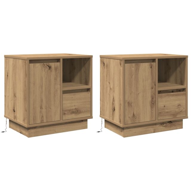 Berkfield Home Bedside Cabinets with LED 2 pcs Artisan Oak 50x34, 5x50 cm in Brown - image 1