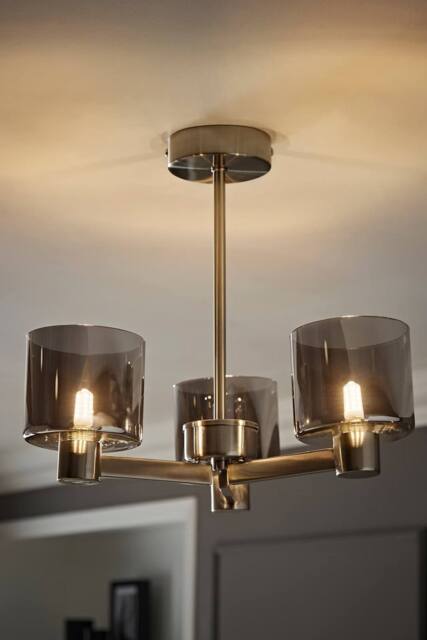ValueLights Demi Brushed Chrome 3 Arm Smoked Glass Chandelier Style Ceiling Light in Metallic Silver - image 1