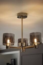 ValueLights Demi Brushed Chrome 3 Arm Smoked Glass Chandelier Style Ceiling Light in Metallic Silver