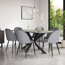 More4Homes Juno Light grey Ceramic Dining Table & 6 Raye Velvet Chairs