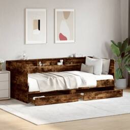 Berkfield Home Versatile Daybed with Drawers without Mattress Smoked Oak 90x190 in Brown - thumbnail 2