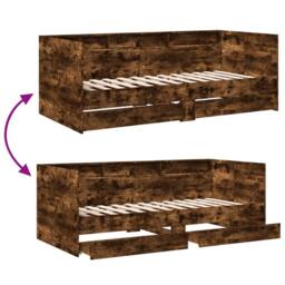 Berkfield Home Versatile Daybed with Drawers without Mattress Smoked Oak 90x190 in Brown - thumbnail 8