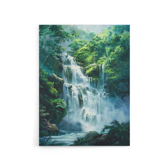 "Artery8 Jungle Waterfall Amazon Rainforest Canvas Wall Art Print in Green - Size: W18"" x H24""" - image 1