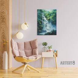 "Artery8 Jungle Waterfall Amazon Rainforest Canvas Wall Art Print in Green - Size: W18"" x H24""" - thumbnail 3
