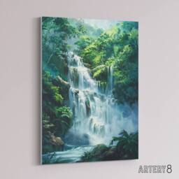 "Artery8 Jungle Waterfall Amazon Rainforest Canvas Wall Art Print in Green - Size: W18"" x H24""" - thumbnail 2