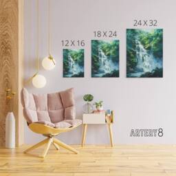 "Artery8 Jungle Waterfall Amazon Rainforest Canvas Wall Art Print in Green - Size: W18"" x H24""" - thumbnail 4