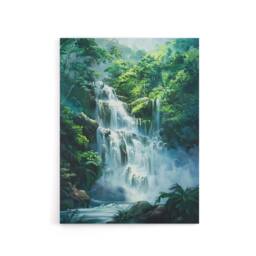 "Artery8 Jungle Waterfall Amazon Rainforest Canvas Wall Art Print in Green - Size: W18"" x H24""" - thumbnail 1