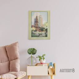 "Artery8 St Pauls Chapel Cityscape Rachael R Elmer Canvas Wall Art Print in Green - Size: W12"" x H16""" - thumbnail 3
