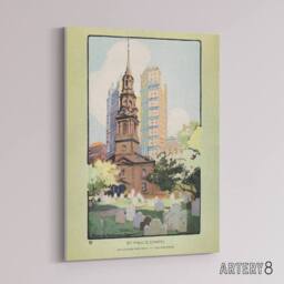 "Artery8 St Pauls Chapel Cityscape Rachael R Elmer Canvas Wall Art Print in Green - Size: W12"" x H16""" - thumbnail 2