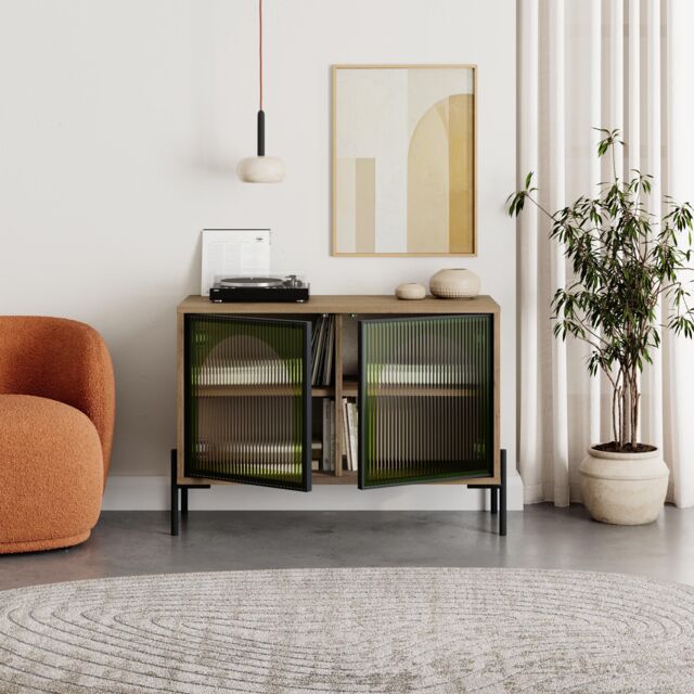 Decortie Green Glass' Modern Sideboard Cabinet Storage Console in Dark Brown - Size: 1 Pack - image 1