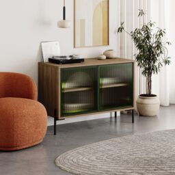 Decortie Green Glass' Modern Sideboard Cabinet Storage Console in Dark Brown - Size: 1 Pack - thumbnail 3