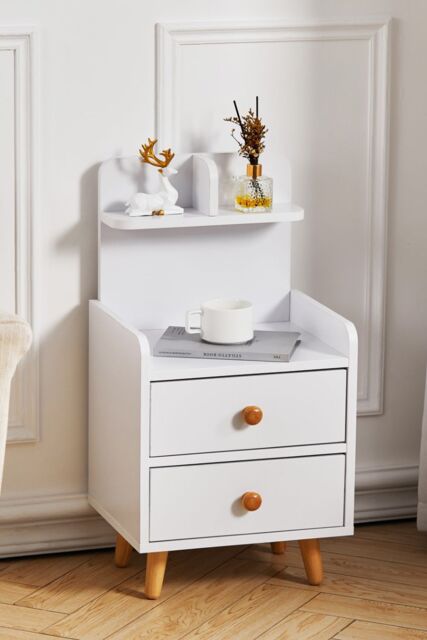 Living and Home 2 Drawer Wooden Bedside Table With Wooden Legs in White - image 1