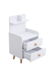 Living and Home 2 Drawer Wooden Bedside Table With Wooden Legs in White - thumbnail 4