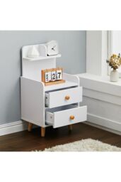 Living and Home 2 Drawer Wooden Bedside Table With Wooden Legs in White - thumbnail 3