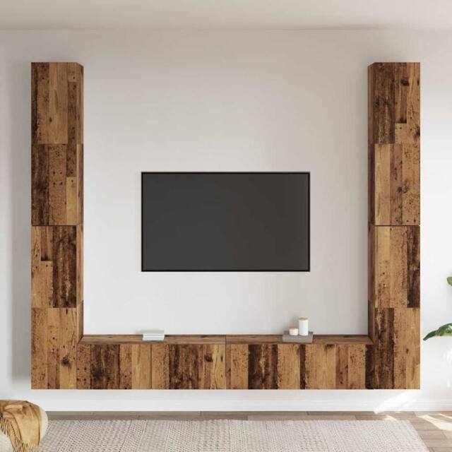 Berkfield Home Wall Mounted TV cabinets 6 pcs Old Wood Engineered Wood in Brown - image 1