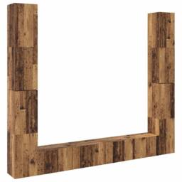 Berkfield Home Wall Mounted TV cabinets 6 pcs Old Wood Engineered Wood in Brown - thumbnail 3