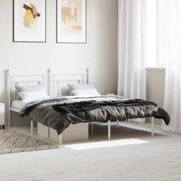 Berkfield Home Metal Bed Frame with Headboard White 160x200 cm - thumbnail 2