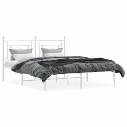 Berkfield Home Metal Bed Frame with Headboard White 160x200 cm - thumbnail 4