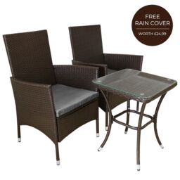 Monstershop Jardí 2-Seater Rattan Bistro Brown Set with Cushions & Rain Cover - thumbnail 2