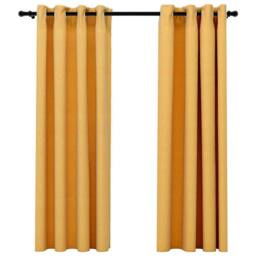 Berkfield Home Linen-Look Blackout Curtains with Grommets 2pcs Yellow 140x175cm - Size: 140x175 cm - thumbnail 2