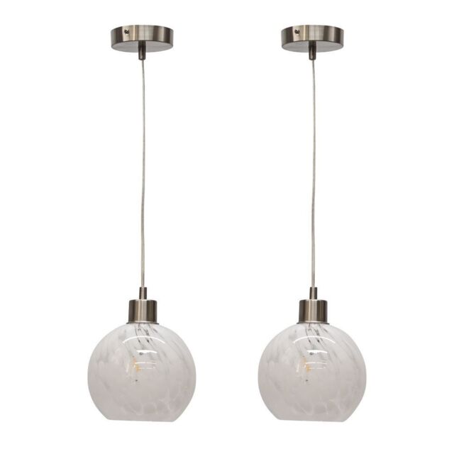 First Choice Lighting Set of 2 Confetti - Glass Globe with Satin Nickel Pendant Fittings in White - image 1