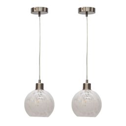 First Choice Lighting Set of 2 Confetti - Glass Globe with Satin Nickel Pendant Fittings in White - thumbnail 1