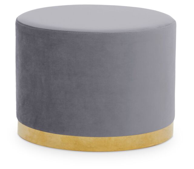 Orsina Black & Gold Round Footstool, Velvet Ottoman Footstool with Gold Base, Pouffe Footstool for Home in Grey - image 1