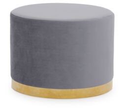 Orsina Black & Gold Round Footstool, Velvet Ottoman Footstool with Gold Base, Pouffe Footstool for Home in Grey