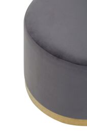 Orsina Black & Gold Round Footstool, Velvet Ottoman Footstool with Gold Base, Pouffe Footstool for Home in Grey - thumbnail 3