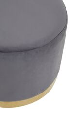 Orsina Black & Gold Round Footstool, Velvet Ottoman Footstool with Gold Base, Pouffe Footstool for Home in Grey - thumbnail 4