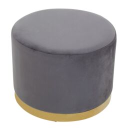 Orsina Black & Gold Round Footstool, Velvet Ottoman Footstool with Gold Base, Pouffe Footstool for Home in Grey - thumbnail 2