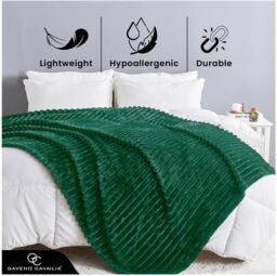 GAVENO CAVAILIA Osum Ribbed Throw in Dark Green - Size: 200 cm x 240 cm - thumbnail 2