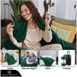 GAVENO CAVAILIA Osum Ribbed Throw in Dark Green - Size: 200 cm x 240 cm - thumbnail 5