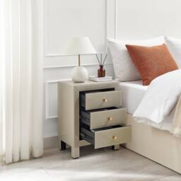 FurnitureboxUK Lexi Large Slimline Taupe 3 Drawer Mirrored Bedside Table in Beige - thumbnail 3