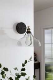 Living and Home Rustic 1-Light Armed Sconce with Clear Glass Shade in Black