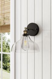 Living and Home Rustic 1-Light Armed Sconce with Clear Glass Shade in Black - thumbnail 2