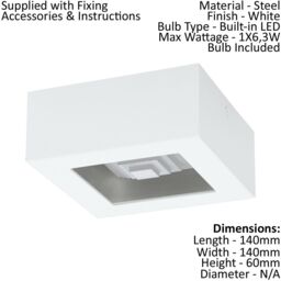 Loops 2 PACK Wall / Ceiling Light Modern White Box Lamp 140mm x 140mm 6.3W LED - thumbnail 2