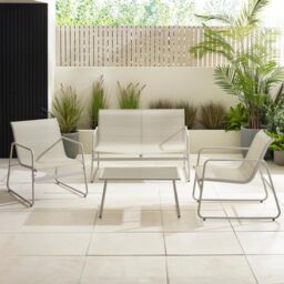 FurnitureboxUK Naxos 4 Seat Outdoor Conversation Set With Chairs, Sofa & Table in Cream - thumbnail 2