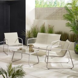 FurnitureboxUK Naxos 4 Seat Outdoor Conversation Set With Chairs, Sofa & Table in Cream - thumbnail 1